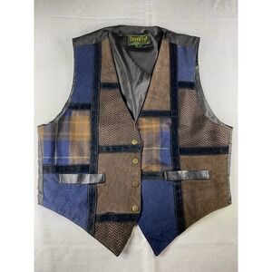 VTG Patchwork Leather Vest by David American Fashion Size L Brown Suede